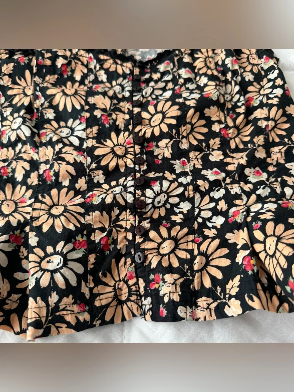 Free People Bridgette Corset Peplum Tank Top XS Black Floral Boho Retro Hippie